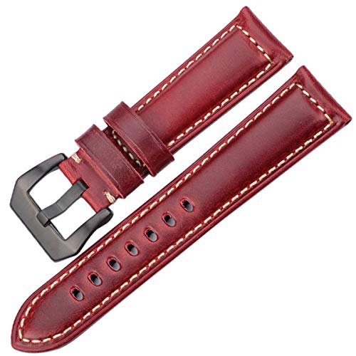 Leder Uhrenarmbänder Uhrenzubehör Damen Herren Blau Gelb Rot Braun Kuhfell Uhrenarmband-Band 20 22 24 26mm Armband Rot Braun Schwarz, 26mm von Scherry