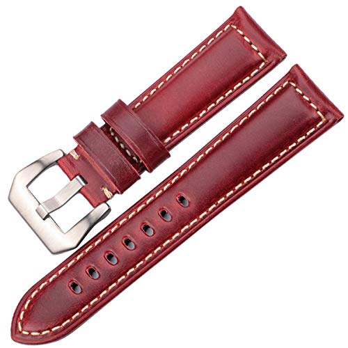 Leder Uhrenarmbänder Uhrenzubehör Damen Herren Blau Gelb Rot Braun Kuhfell Uhrenarmband-Band 20 22 24 26mm Armband Rot Braun Silber, 26mm von Scherry