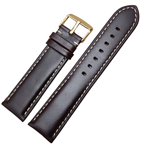 Leder Uhrenarmband-Bügel Schwarz Dunkelbraun 18 19 20 21 22 24mm Uhrenarmbänder Männer Frauen poliert Schnalle Dunkelbraun Gold, 20mm von Scherry