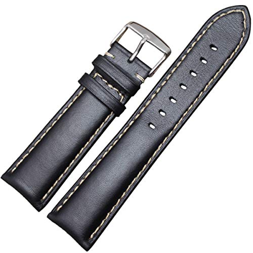 Leder Uhrenarmband-Bügel Schwarz Dunkelbraun 18 19 20 21 22 24mm Uhrenarmbänder Männer Frauen poliert Schnalle Schwarz Silber Buckle, 24mm von Scherry