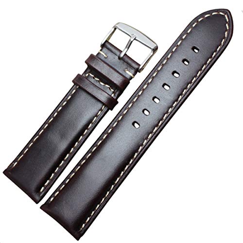 Leder Uhrenarmband-Bügel Schwarz Dunkelbraun 18 19 20 21 22 24mm Uhrenarmbänder Männer Frauen polierten Schnalle Dunkelbraun Silber, 18mm von Scherry