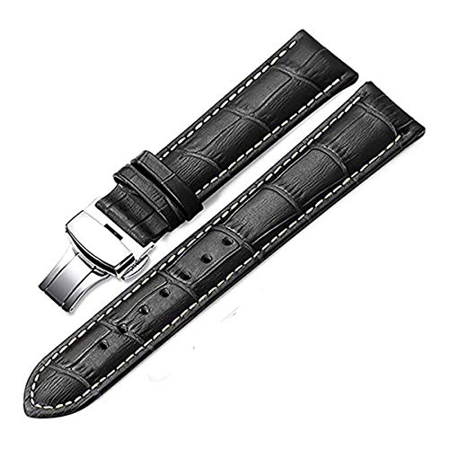 Lederband Faltschließe Bands Korn-Armband-Uhr 12mm/13mm/14mm/16mm/17mm/18mm/19mm/20mm/21mm/22mm/24 mm Black and Tan Linie, 19mm von Scherry