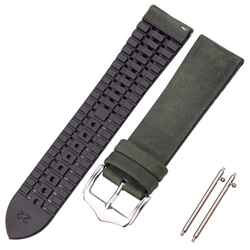 Lederband Männer Frauen Gummi Silikon Wasserdicht Atmungsuhrenarmband-Bügel Buckle Uhr Zubehör 18 20 22mm Deep Green, 22mm von Scherry