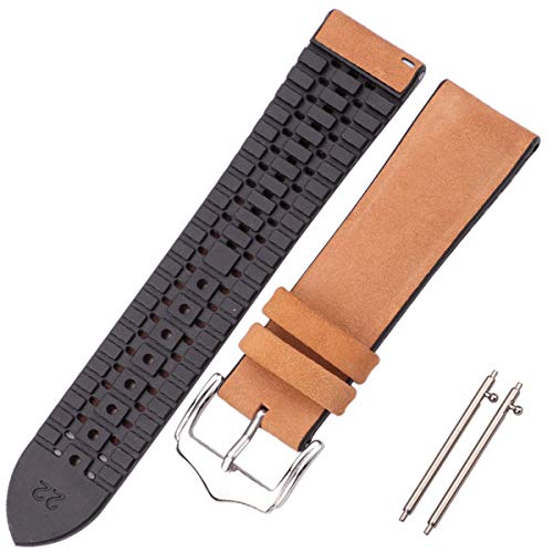 Lederband Männer Frauen Gummi Silikon Wasserdicht Atmungsuhrenarmband-Bügel Buckle Uhr Zubehör 18 20 22mm Glatt Braun, 22mm von Scherry