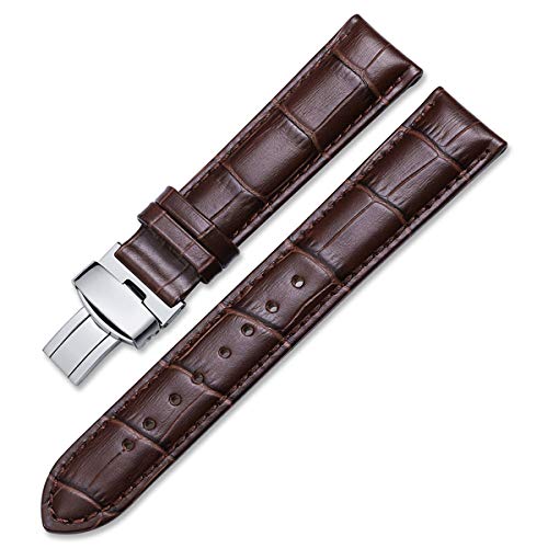 Uhrenarmbänder Kalbslederband Armband Schwarz Braun 14mm 16mm 18mm 20mm 22mm Armband Gürtel Uhrenarmband Braun Braun-Silber, 15mm von Scherry