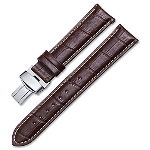 Uhrenarmbänder Kalbslederband Armband Schwarz Braun 14mm 16mm 18mm 20mm 22mm Armband Gürtel Uhrenarmband Braun Weiß-Silber, 16mm von Scherry