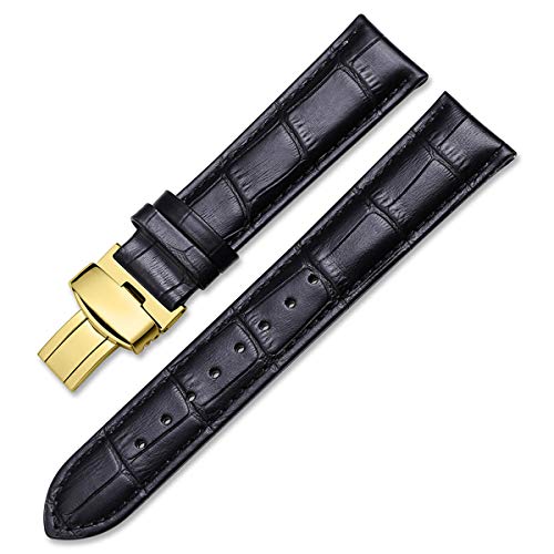 Uhrenarmbänder Kalbslederband Armband Schwarz Braun 14mm 16mm 18mm 20mm 22mm Armband Gürtel Uhrenarmband Schwarz Schwarz-Golden, 18mm von Scherry