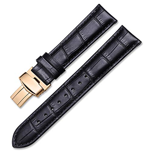 Uhrenarmbänder Kalbslederband Armband Schwarz Braun 14mm 16mm 18mm 20mm 22mm Armband Gürtel Uhrenarmband Schwarz Schwarz-Ros Gold, 14mm von Scherry