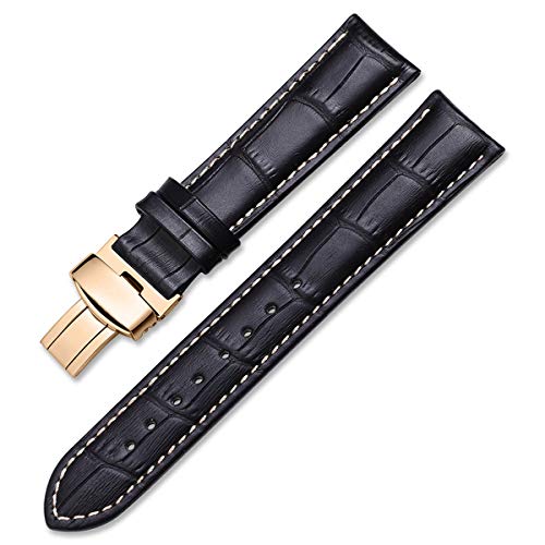 Uhrenarmbänder Kalbslederband Armband Schwarz Braun 14mm 16mm 18mm 20mm 22mm Armband Gürtel Uhrenarmband Schwarz Weiß-Ros Gold, 19mm von Scherry