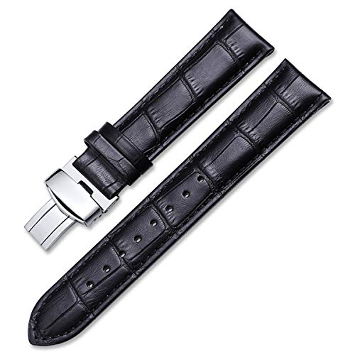 Uhrenarmbänder Kalbslederband Armband Schwarz Braun 14mm 16mm 18mm 20mm 22mm Uhrenarmband-Gurt-Uhr-Bügel-Schwarz Schwarz-Silber, 15mm von Scherry