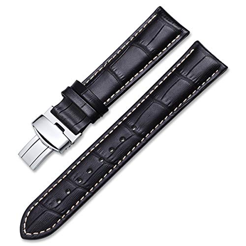 Uhrenarmbänder Kalbslederband Armband Schwarz Braun 14mm 16mm 18mm 20mm 22mm Uhrenarmband-Gurt-Uhr-Bügel-Schwarz-Weiß-Silber, 14mm von Scherry