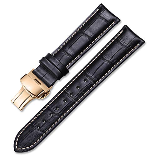 Uhrenarmbänder Lederband 12mm 13mm 14mm 15mm 16mm 18mm 19mm 20mm 21mm 22mm 24mm Uhrenarmband-Bügel schwarz mit Tan, 16mm von Scherry