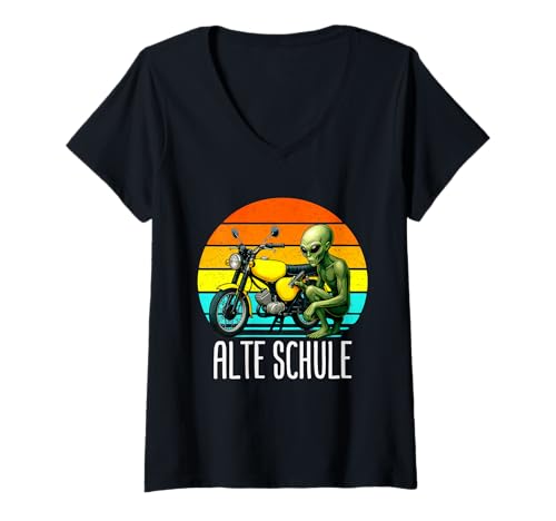 Damen Ost Moped –1:50 Retro Zweitakt S51 Alte Schule T-Shirt mit V-Ausschnitt von ScherzFabrik