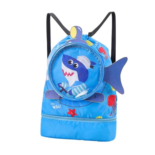 Schwimmtasche mit Nassfach, Schwimmbrillen-Fach, Schwimmrucksack Wasserdicht,Kinderturnbeutel,Strandrucksack mit Trennung Schuhfach, Nasser und Trockener Sportrucksack (Blau) von Schevem