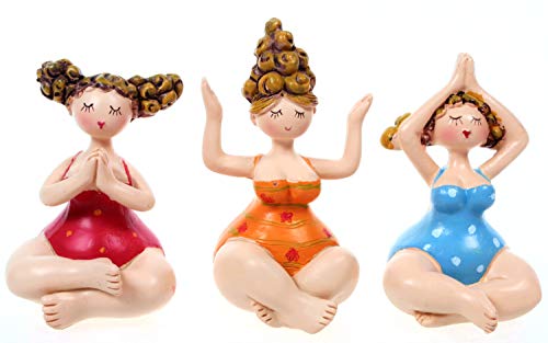 Schick-Design Yoga Dame 3er Set rot, blau, orange 7 cm im Badeanzug Meditation Mädchen Rubensfrau mollige Dame Badenixe Dicke Frau Joga Pilates von Schick-Design