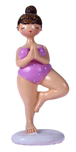 Schick-Design Yoga Dame auf einem Bein im rosa Badeanzug 16 cm Vrikshasana Figur Mädchen Rubensfrau mollige Dame Badenixe Dicke Frau Badezimmer Pilates Joga von Schick-Design