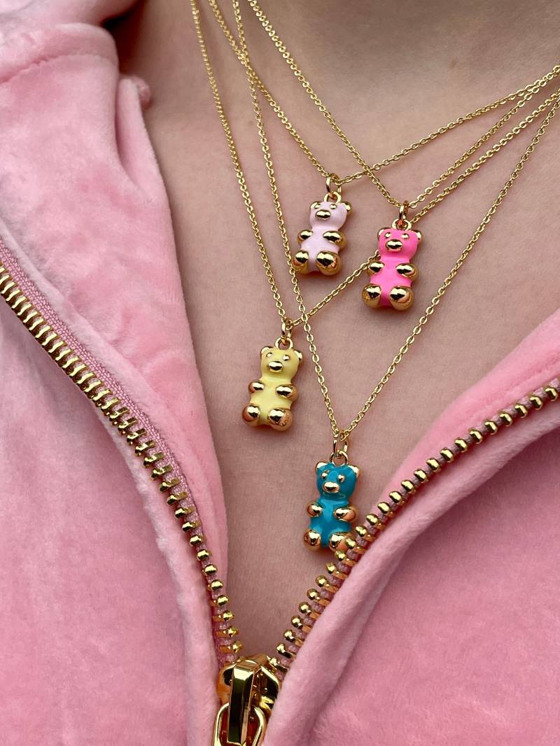 Teddy Kette Gold Ein Bärchen Schmuck Bunt Emailliert Als Fröhliches Geschenk Für Sie Und Alle Die Bären Mögen von SchickiMi
