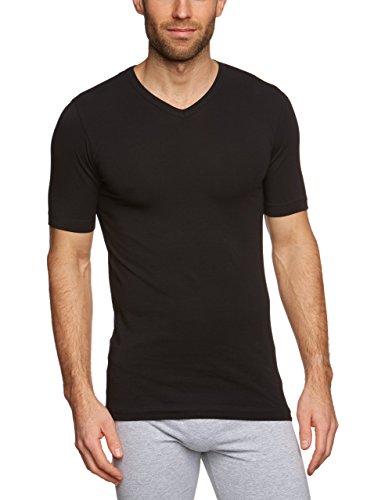 [3-Pack] 95/5 Unterhemd V-Hals halbarm, Farbe: Schwarz, Größe L/6 (205429-000) von Schiesser