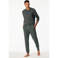 Loungehose lang Sweatware Organic Cotton Bündchen dunkelgrün - Mix+Relax 56 von Schiesser