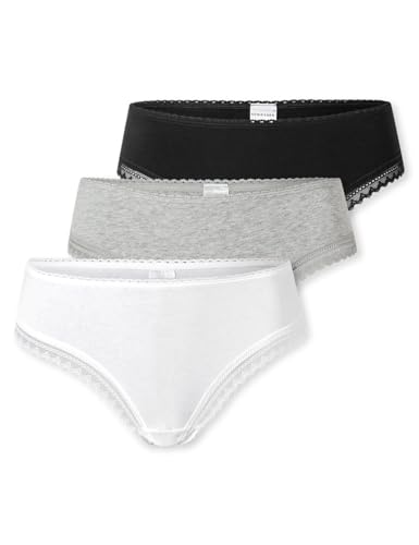 SCHIESSER Damen Tanga String im 3er Pack - Größe 42 Gemischt - Atmungsaktive Baumwolltangas mit Spitzenbändern am Bund - Elastisches Single-Jersey - Bequeme Unterwäsche mit komfortablem Sitz von Schiesser