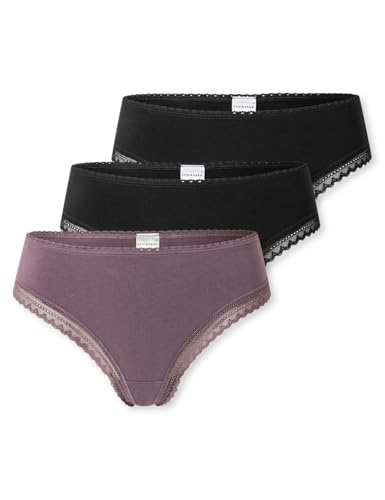 SCHIESSER Damen Tanga String im 3er Pack - Größe 42 Gemischt - Atmungsaktive Baumwolltangas mit Spitzenbändern am Bund - Elastisches Single-Jersey - Bequeme Unterwäsche mit komfortablem Sitz von Schiesser
