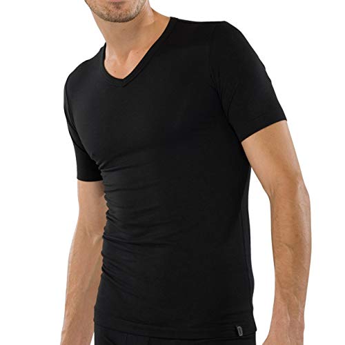 Schiesser 95/5 T-Shirt Kurzarm V-Ausschnitt (L / 6, Schwarz (000)) von Schiesser