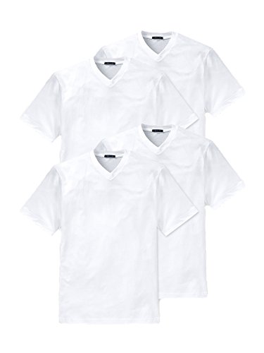 Schiesser 4er Pack American T-Shirt Rundhals oder V-Neck M-XXXL, Schwarz o. Weiß (6 (Gr. Large), Weiß (V-Ausschnitt)) [Textilien] von Schiesser