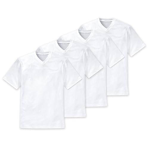 Schiesser 4er Pack American T-Shirt Rundhals oder V-Neck M-XXXL, Schwarz o. Weiß (9 (Gr. XXX-Large), Weiß (V-Ausschnitt)) von Schiesser