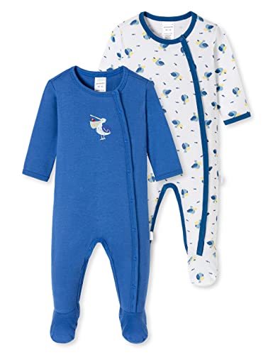 Schiesser Baby-Jungen 2PACK Anzug mit Fuß Kleinkind-Schlafanzüge, blau weiß gemixt, 56 von Schiesser