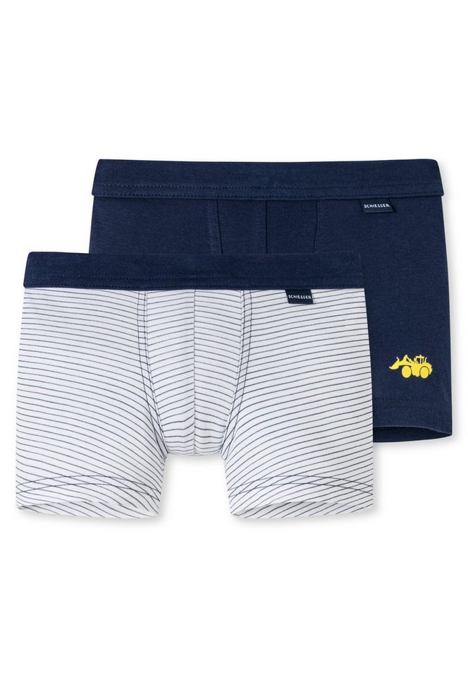 Schiesser Boxershorts Original Classics (2er-Pack) mit Bagger-Motiv am Bein und maritim geringelt von Schiesser