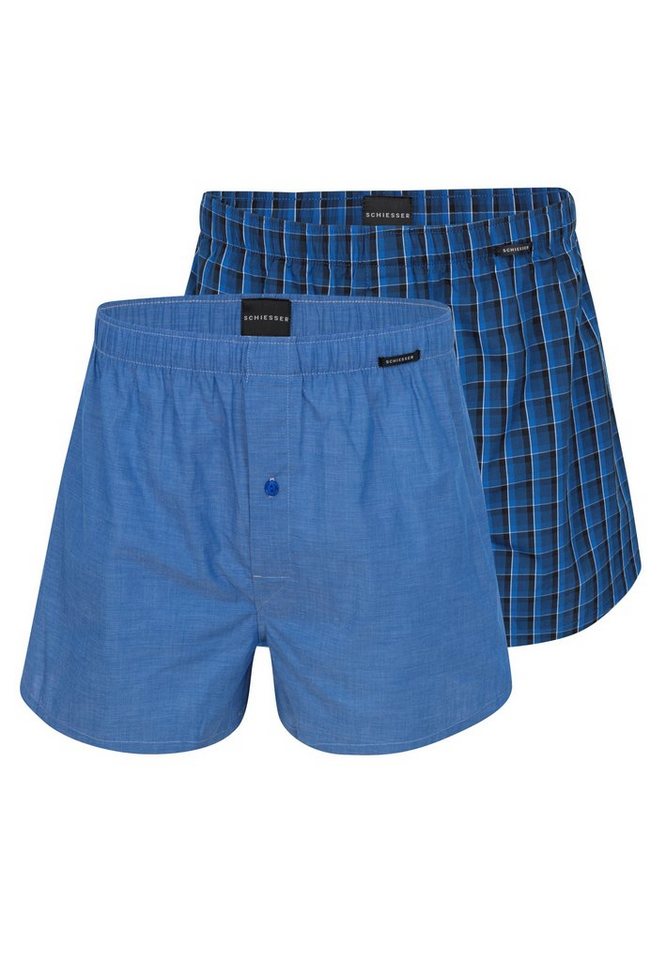 Schiesser Boxershorts 2er Pack Web (Spar-Set, 2-St) Boxershorts - Baumwolle - mit Eingriff - Eingriff mit Knopf von Schiesser