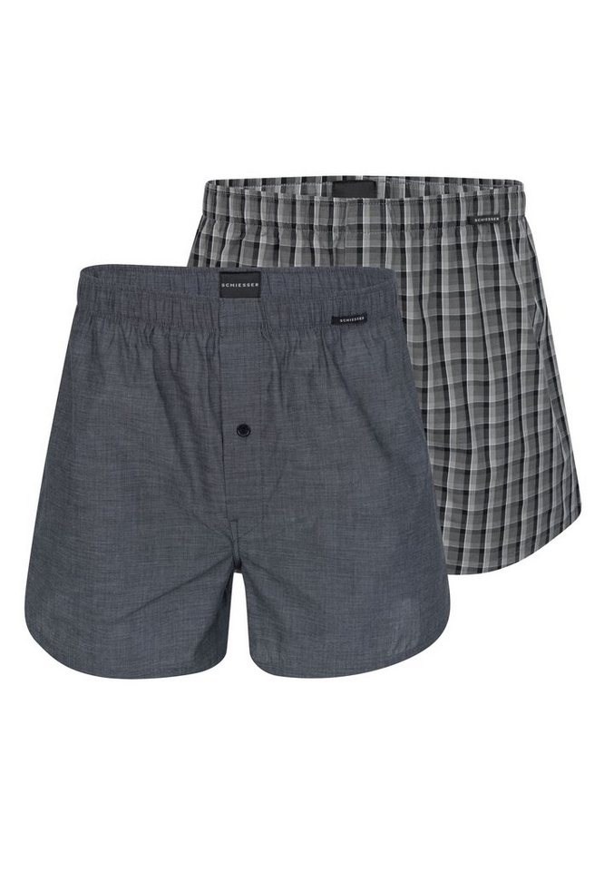Schiesser Boxershorts 2er Pack Web (Spar-Set, 2-St) Boxershorts - Baumwolle - mit Eingriff - Eingriff mit Knopf von Schiesser