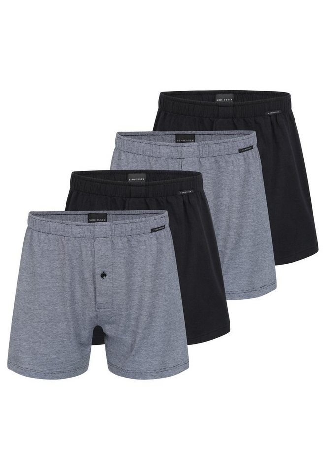 Schiesser Boxershorts 4er Pack Singel-Jersey (Spar-Set, 4-St) Boxershorts - Baumwolle - Mit Eingriff - Eingriff mit Knopf von Schiesser