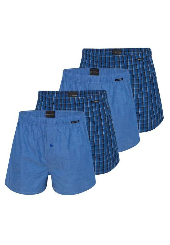 Schiesser Boxershorts 4er Pack Web (Spar-Set, 4-St) Boxershorts - Baumwolle - mit Eingriff - Eingriff mit Knopf von Schiesser