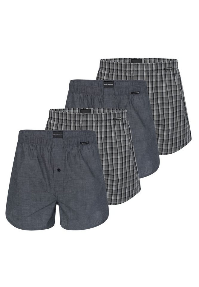 Schiesser Boxershorts 4er Pack Web (Spar-Set, 4-St) Boxershorts - Baumwolle - Mit Eingriff - Eingriff mit Knopf von Schiesser