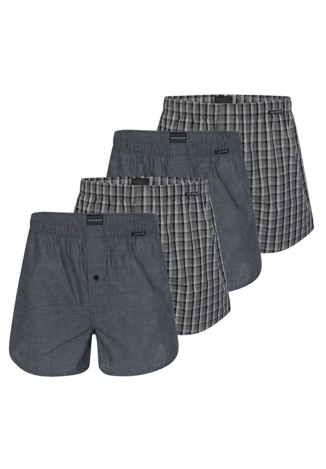 Schiesser Boxershorts 4er Pack Web (Spar-Set, 4-St) Boxershorts - Baumwolle - mit Eingriff - Eingriff mit Knopf von Schiesser