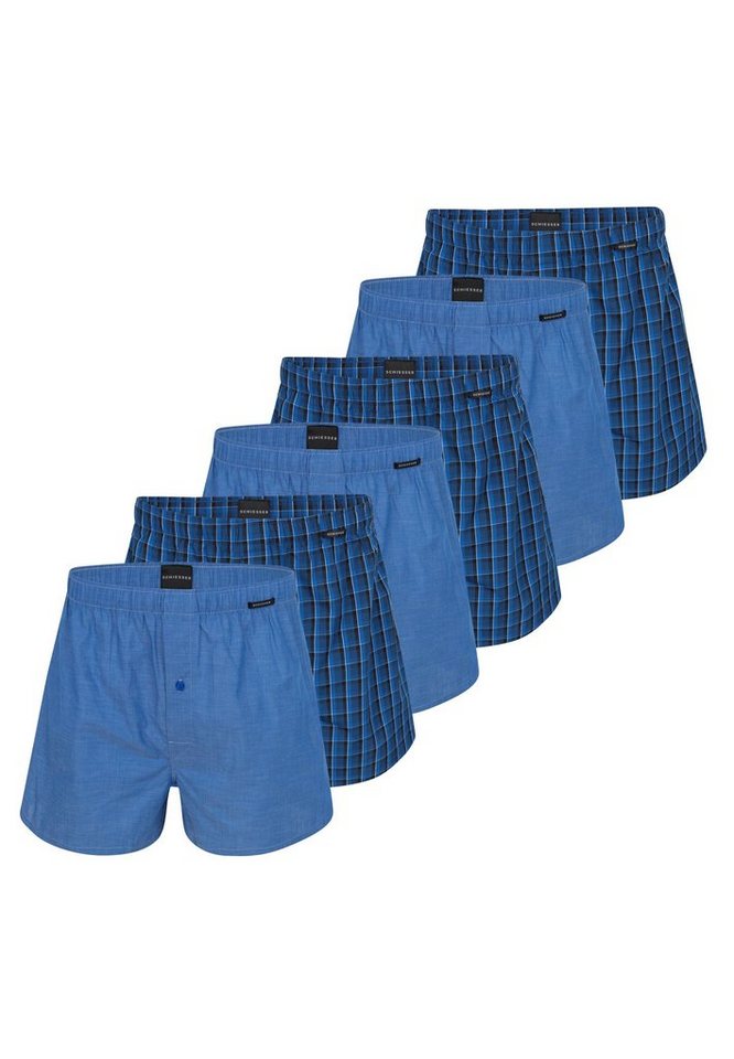 Schiesser Boxershorts 6er Pack Web (Spar-Set, 6-St) Boxershorts - Baumwolle - Mit Eingriff - Eingriff mit Knopf von Schiesser