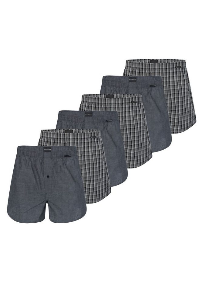 Schiesser Boxershorts 6er Pack Web (Spar-Set, 6-St) Boxershorts - Baumwolle - mit Eingriff - Eingriff mit Knopf von Schiesser