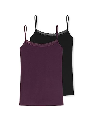 Schiesser Damen 2 Pack Spaghettitop Unterhemd mit Spitze-Cotton Mix Unterwäsche, Mehrfarbig lila_180072, 46 (2er Pack) von Schiesser