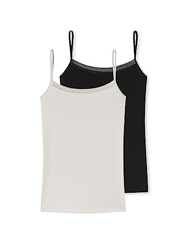 Schiesser Damen 2 Pack Spaghettitop Unterhemd mit Spitze-Cotton Mix Unterwäsche, Mehrfarbig Schwarz_180072, 48 (2er Pack) von Schiesser