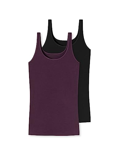 Schiesser Damen 2 Pack Trägertop Unterhemd Bio Baumwolle-95/5 Organic Unterwäsche, Schwarz Lila_178019, 48 (2er Pack) von Schiesser