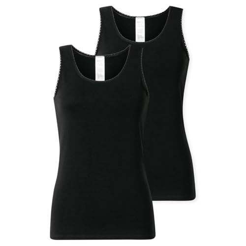 Schiesser Damen Trägertop 2er-Pack - Größe 44 - Modern Multipacks schwarz - Unterhemd mit Spitze - Damenwäsche aus 95% Baumwolle und 5% Elasthan - angenehm weich & elastisch von Schiesser