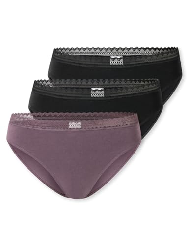 SCHIESSER Damen Slip Rio im 3er Pack - Größe 40 Gemischt - Atmungsaktive Baumwollslips mit Spitzenbändern am Bund - Elastisches Single-Jersey - Bequeme Unterwäsche mit komfortablem Sitz von Schiesser