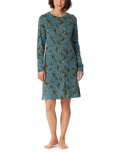 Schiesser Damen Langarm Baumwolle Modal Sleepshirt Bigshirt-Nightwear Nachthemd, Petrol floral, 36 von Schiesser