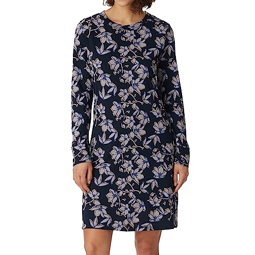 Schiesser Damen Langarm Baumwolle Modal Sleepshirt Bigshirt-Nightwear Nachthemd, dunkelblau floral, 50 von Schiesser
