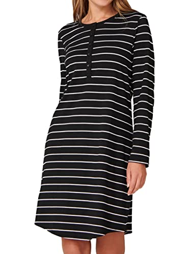 Schiesser Damen Langarm Baumwolle Modal mit Knopfleiste-Nightwear Nachthemd, schwarz_161068, 52 von Schiesser