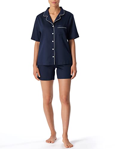 Schiesser Damen Pyjama Kurz Pyjamaset, Dunkelblau Weißes Piping, 34 von Schiesser