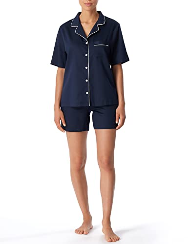 Schiesser Damen Pyjama Kurz Pyjamaset, Dunkelblau Weißes Piping, 38 von Schiesser