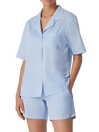 Schiesser Damen Pyjama Kurz Pyjamaset, Hellblau Weißes Piping, 44 von Schiesser