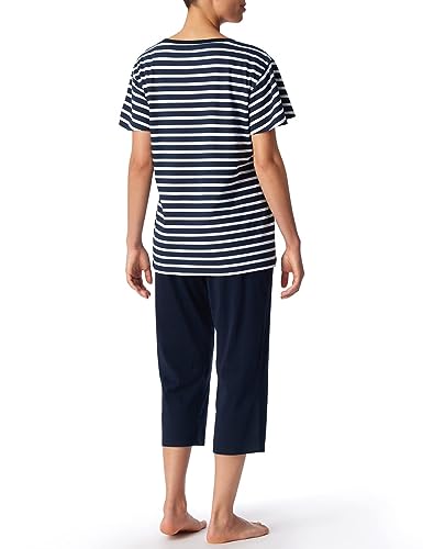 Schiesser Damen Schlafanzug 3/4, 1/2 Arm Pyjamaset, Blickdicht, Dunkelblau Gestreift, 36 von Schiesser